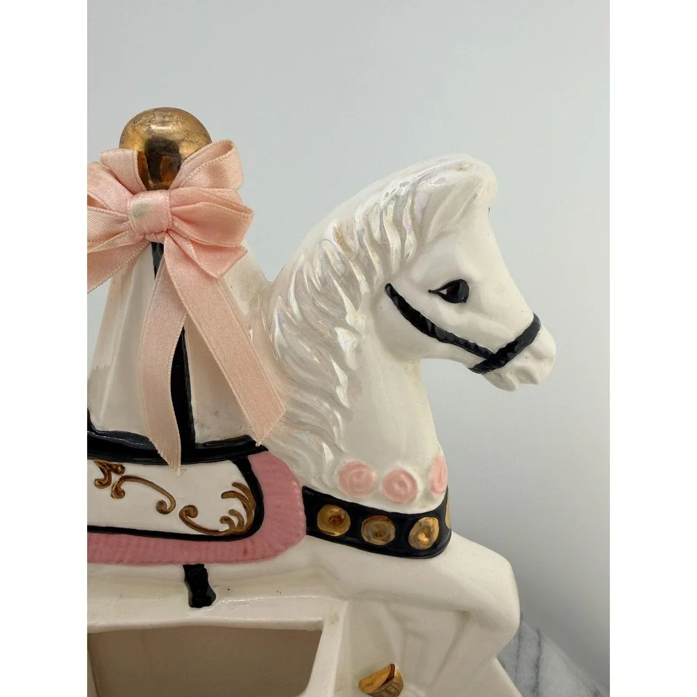 Vintage Ceramic Carousel Horse Calendar Iridescent Pink Gold Organizer Coquette